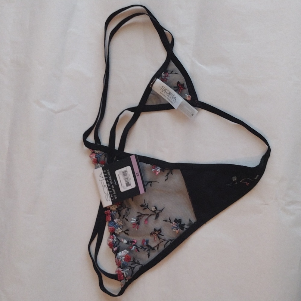 3/$15 Sofía Intimates XL Strappy Embroidered Mesh Thong Panty Sofia Vergara